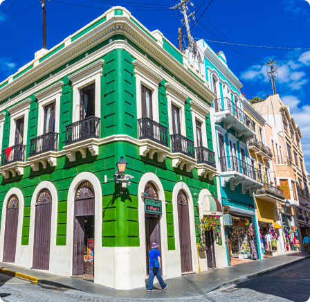 The building is green and white.