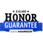 A blue ribbon with the words honor guarantee.