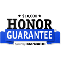 A blue ribbon with the words honor guarantee.